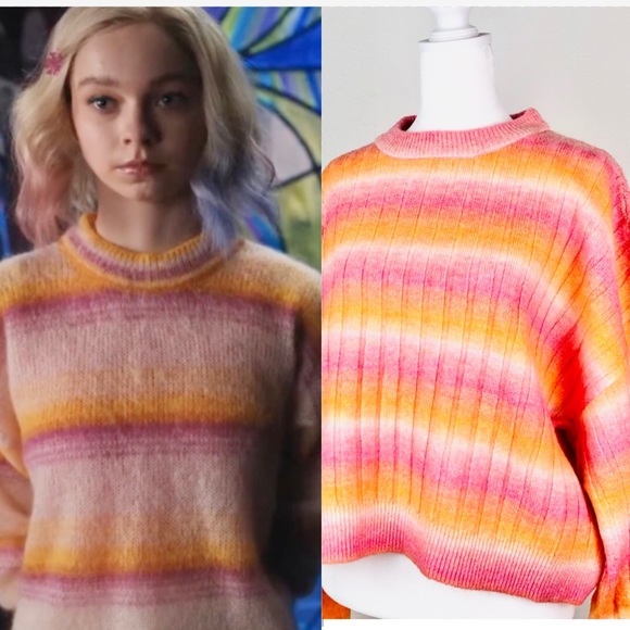 Enid Sinclair Wednesday Orange and Pink Sweater ALT - Picture 1 of 6